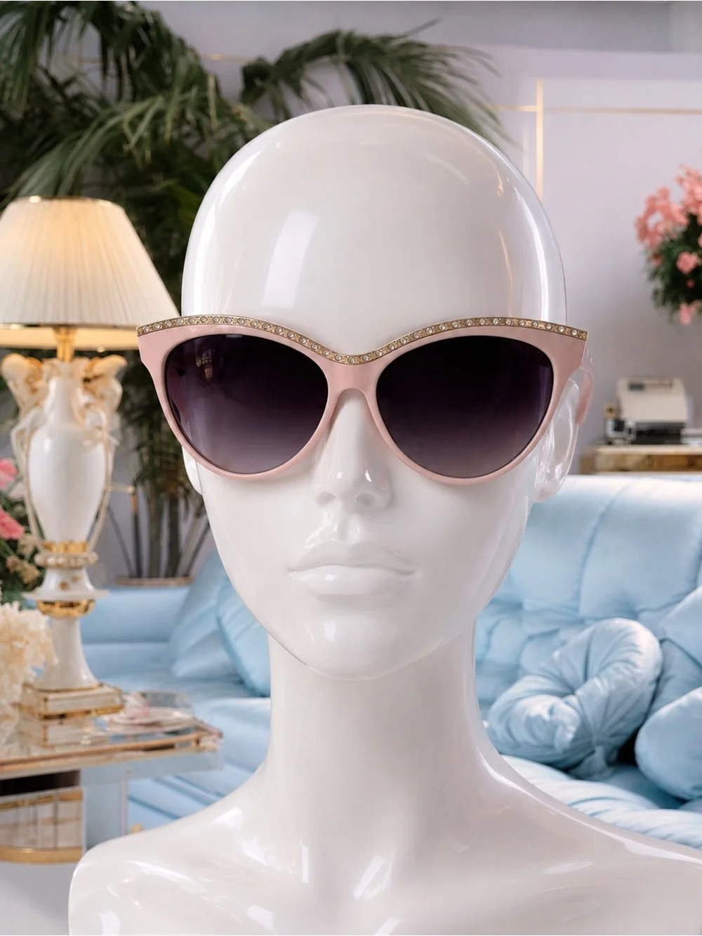 Rhinestone Cat-Eye Sunglasses - Pink